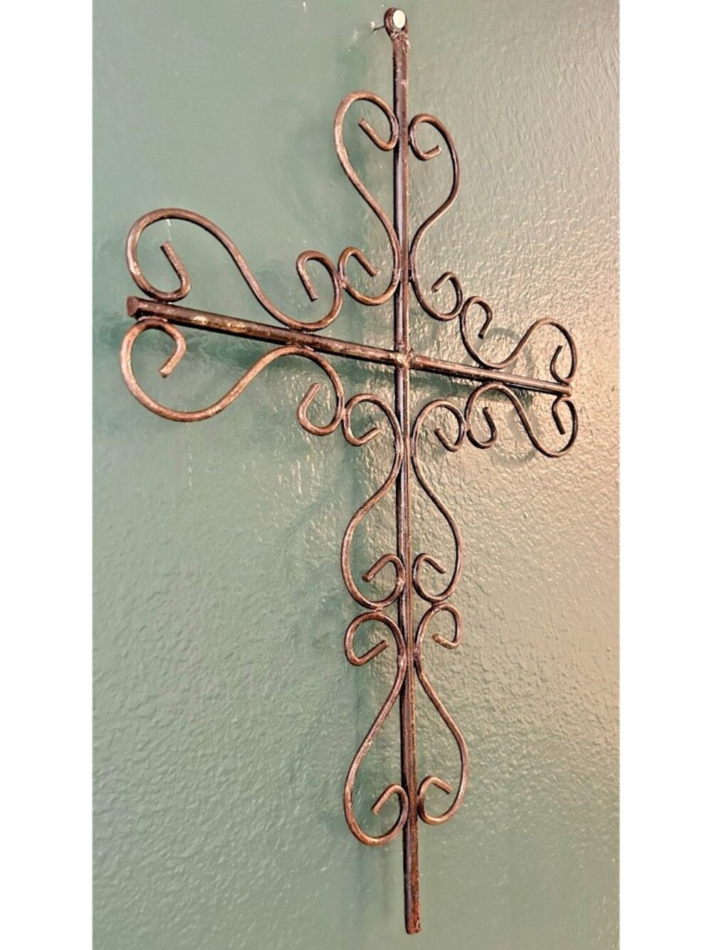 Cross Wrought Iron Hand Forged & Welded Wall Hanging Christian Crucifix 22 x 15